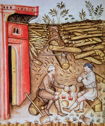Eating Bread and Drinking Wine (illustration from Tacuinum Sanitatis Codex Vindobonensis) by Italian School
